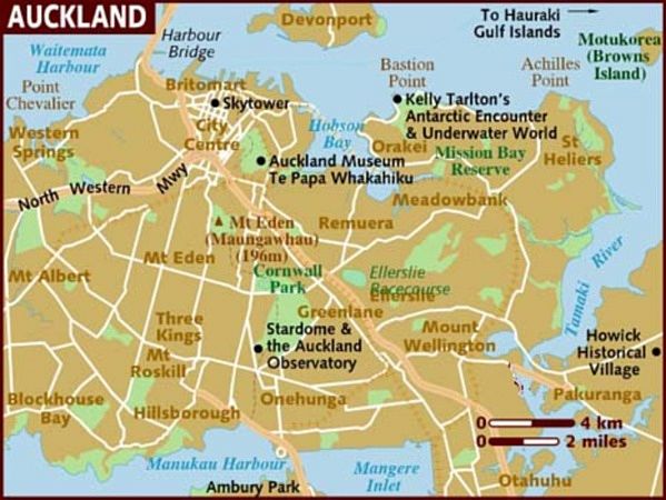 Map of Auckland on the North Island of New Zealand