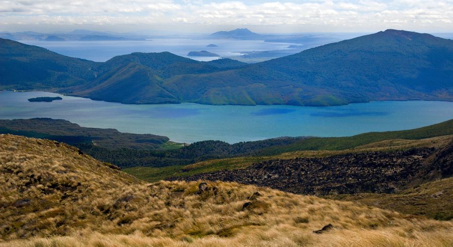 Lake Rotoira and Lake Taupo on descent from the Tongariro Traverse