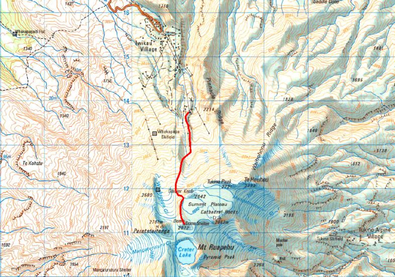 Access Route Map for Mount Ruapehu in Tongariro National Park