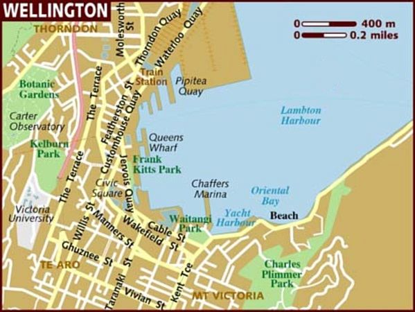 Map of Wellington on the North Island - capital city of New Zealand