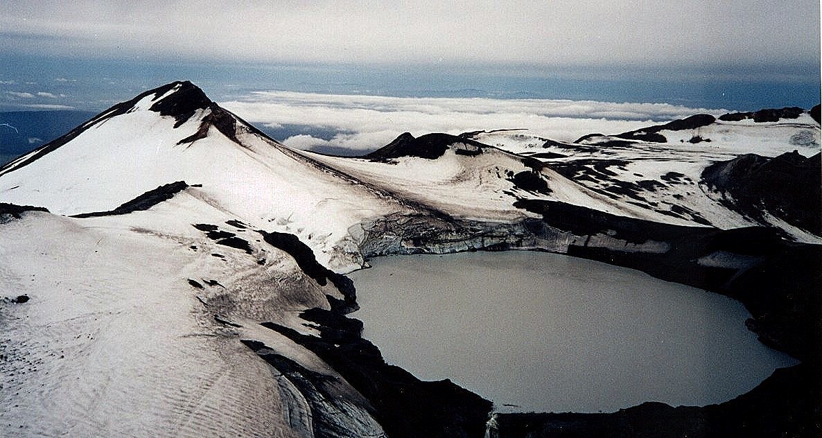 Summit snowfields and crater lake of Mt. Ruapehu