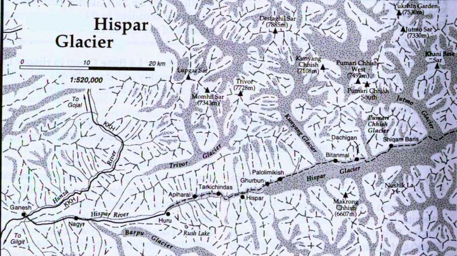 Map of the Hispar Glacier Region of the Pakistan Karakorum