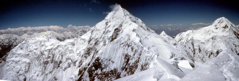 The Seven Thousanders - Trivor ( 7728m ) and Momhil Sar ( 7343m ) in the Karakoram Mountains of Pakistan