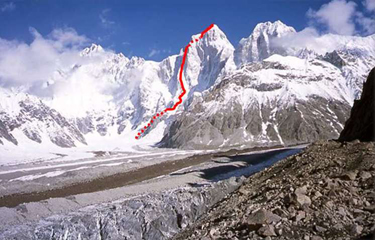 The Seven Thousanders - Ascent route on Pumari Chhish ( 7492m ) in the Karakorum Mountains of Pakistan