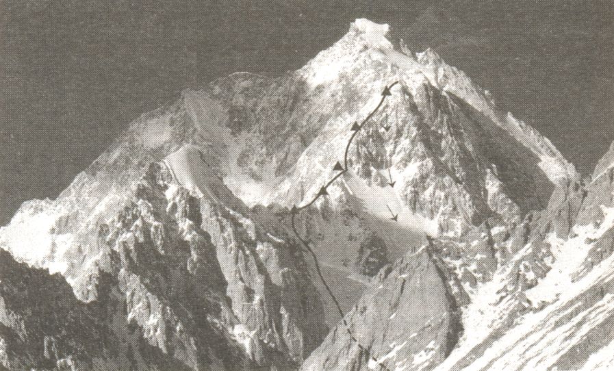 Ascent Route on Rimo Peak in the Karakorum Mountains of Pakistan