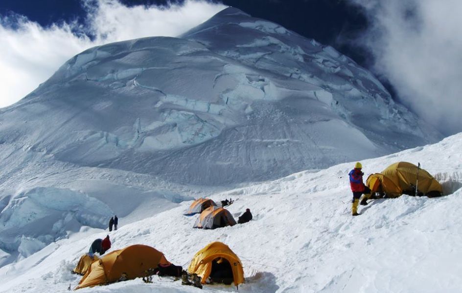 Camp on Huascaran in the Cordillera Blanca of the Andes of Peru