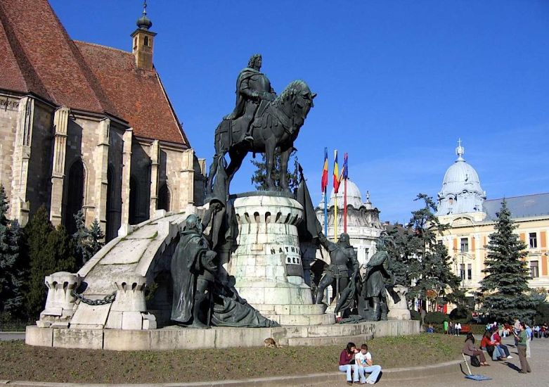Statue of Matthias Corvinus in front of St. Michael's Church in Cluj-Napoca