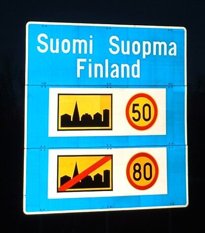 Finland border road sign