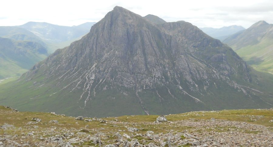 Buachaille Etive Mor from the summit of Beinn a Chrulaiste in Glencoe in the Highlands of Scotland