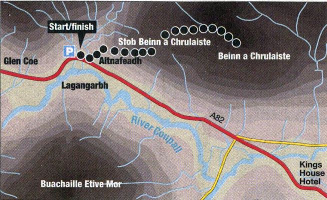 Route Map of Beinn a Chrulaiste in Glencoe