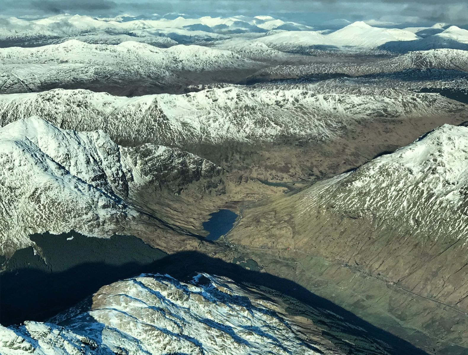 Aerial view of Beinn an Lochain in the Southern Highlands of Scotland