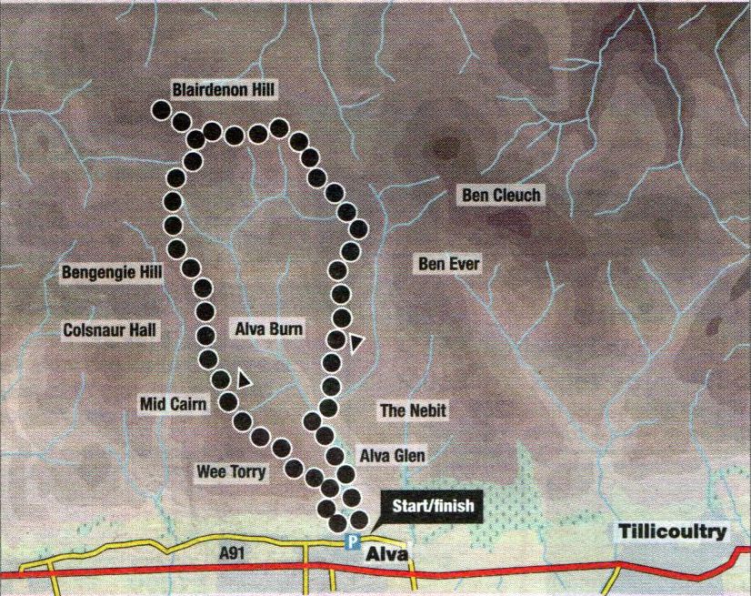 Map of Alva Burn Circuit in the Ochil Hills