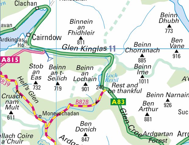 Location Map for Binnein an Fhidhleir above Glen Kinglas in the Southern Highlands of Scotland