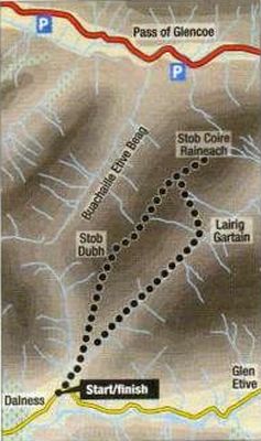 Route Map of Buachaille Etive Beag ( The Little Shepherd ) in Glencoe from the WestHighland Way