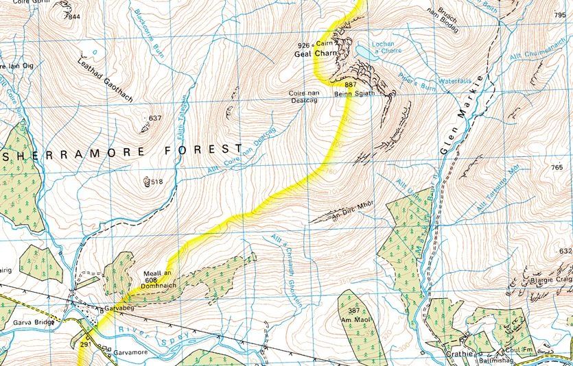 Map of Geal Charn in the Monadh Liath Mountains