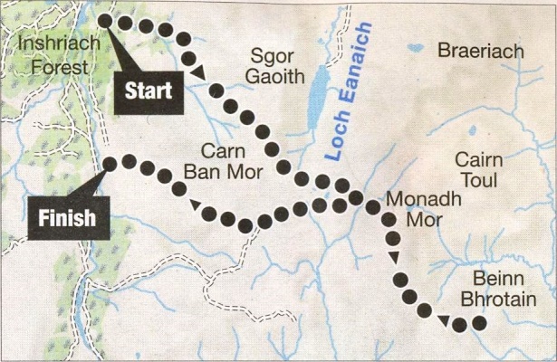Map of Monadh Mor and Beinn Bhrotain in the Cairngorms Massif