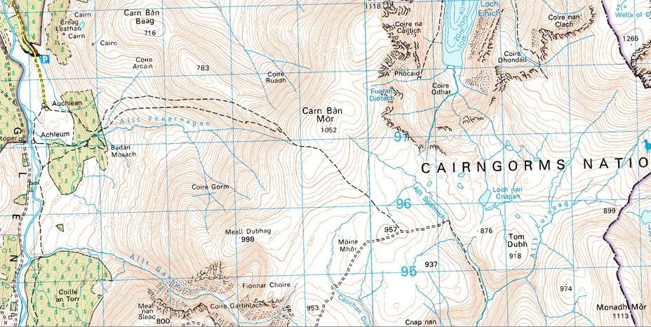 Map of Mhoine Mhor and Monadh Mor in the Cairngorms Massif
