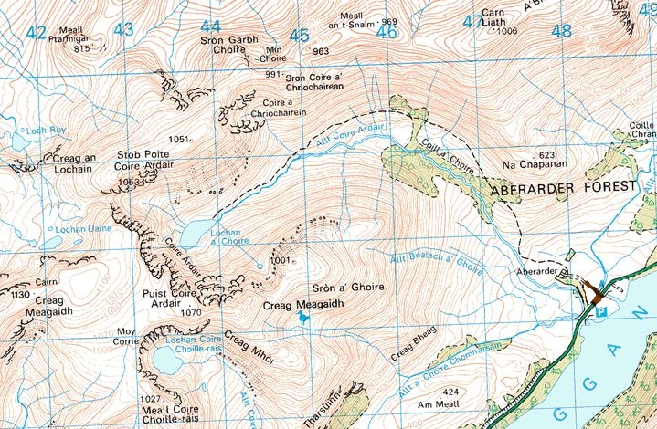Location Map and Access Route for Creag Meagaidh and Carn Liath