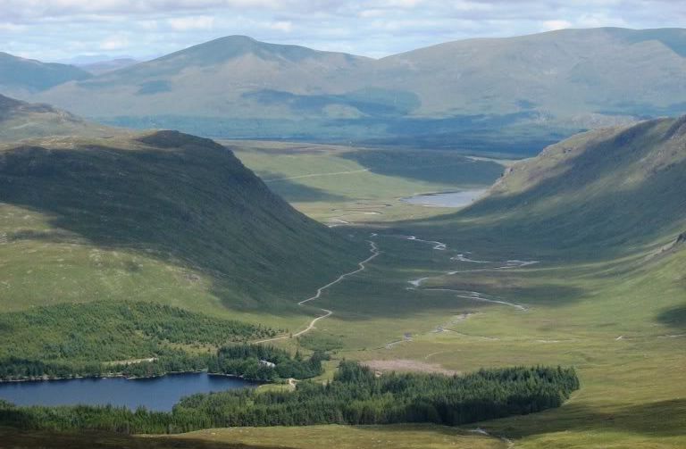 Beinn a Chaorainn and Creag Meagaidh from Loch Ossian in the Highlands of Scotland
