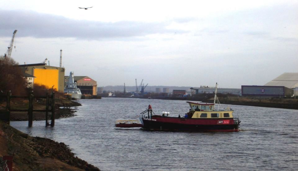 Yoker Renfrew Ferry on River Clyde Walkway in Glasgow