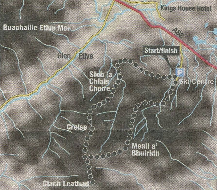 Map of Meall a Bhuiridh, Clach Leathad and Sron na Creise