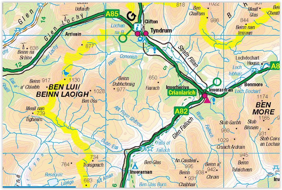 Map of Cruach Ardrain and Beinn Tulaichean above the West Highland Way