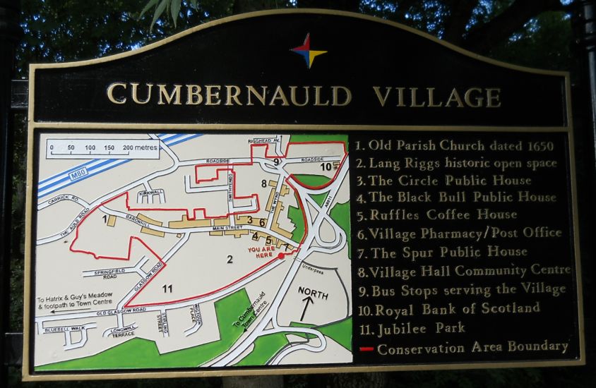 Map of Cumbernauld Village in North Lanarkshire in Central Scotland