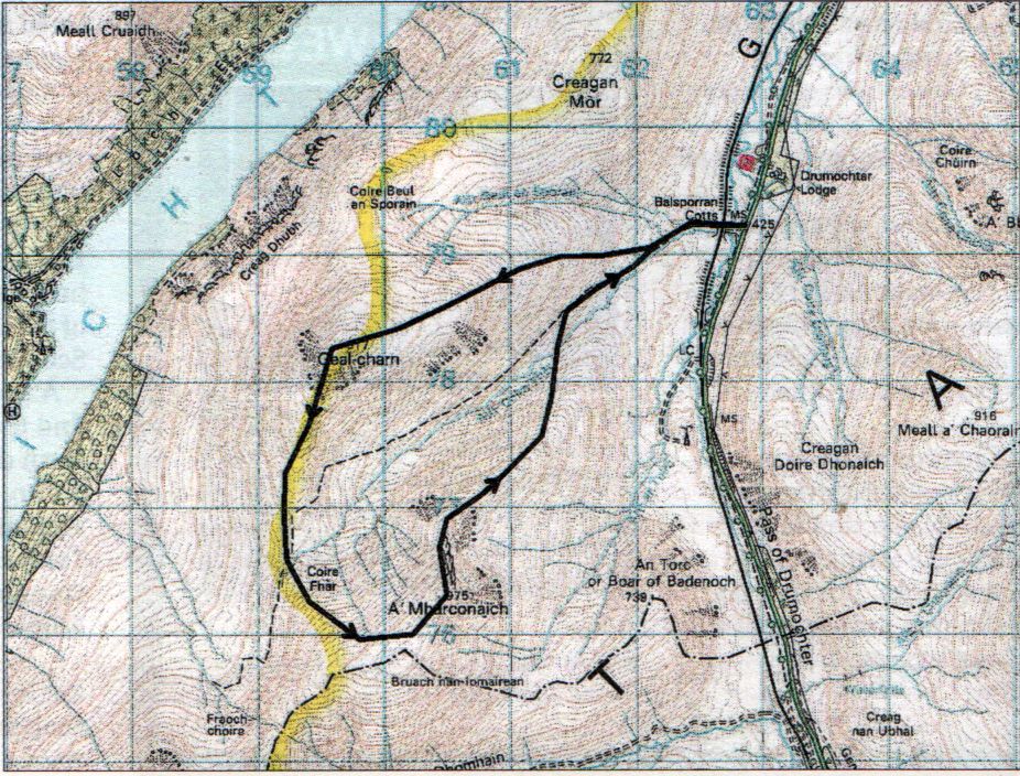 Map of Geal Charn and A'Mharconaic above Drumochter