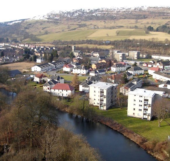 Old Kilpatrick and Forth and Clyde Canal from the Erskine Bridge