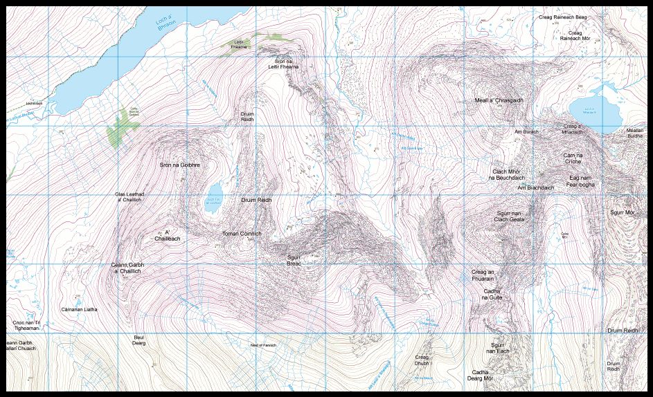 Map of The Fannichs in the North West Highlands of Scotland