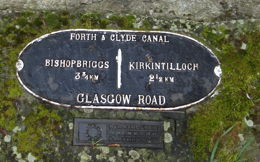 Plaque between Bishopbriggs and Kirkintilloch on the Forth and Clyde Canal in central Scotland