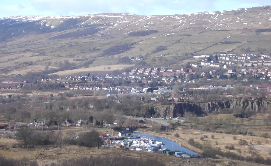 Auchinstarry Basin at Kilsyth on Forth and Clyde Canal from Croy Hill