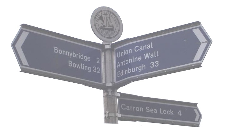 Signpost on The Forth and Clyde Canal at the Falkirk Wheel
