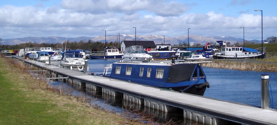 Boats in Basin at Sea Lock on Forth and Clyde Canal at entrance to the River Carron
