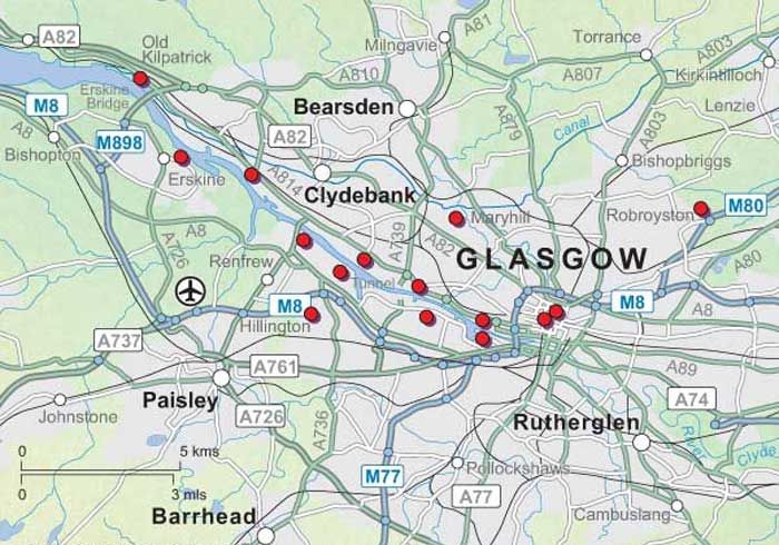 Map of Glasgow and surrounding districts
