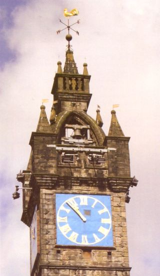 Clock & Weathercock on Tolbooth Steeple in Glasgow