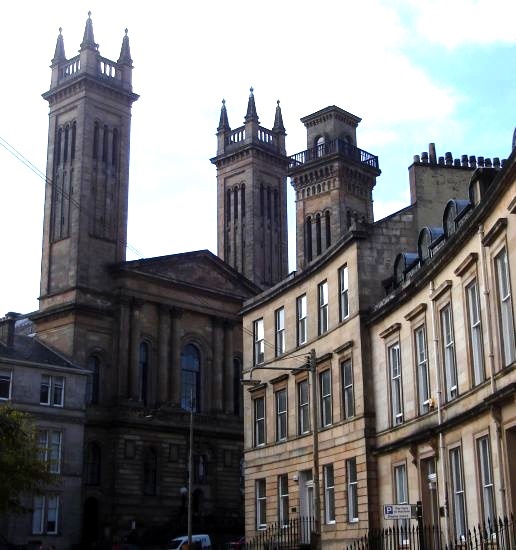 Towers of Trinity College on Woodlands Hill in Glasgow, Scotland