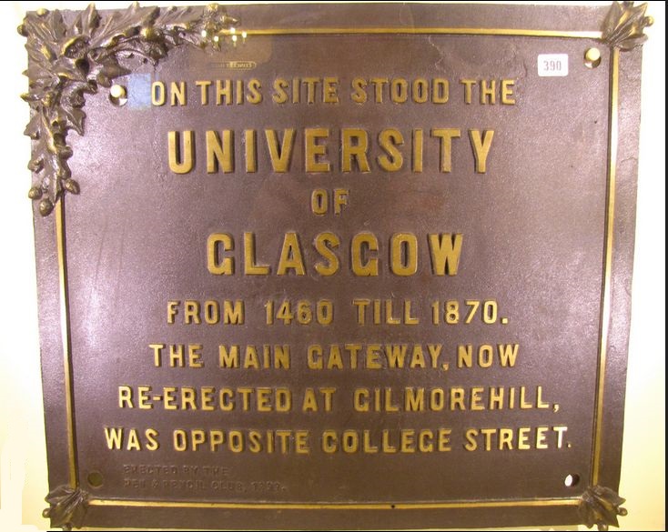 Plaque from the Old College Building in the High Street in Glasgow
