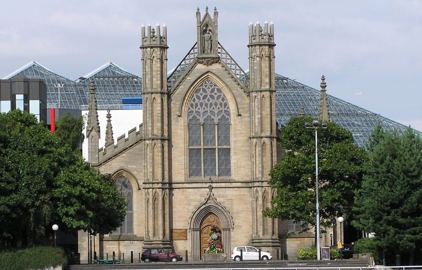 St Andrew's Cathedral above River Clyde in Glasgow, Scotland