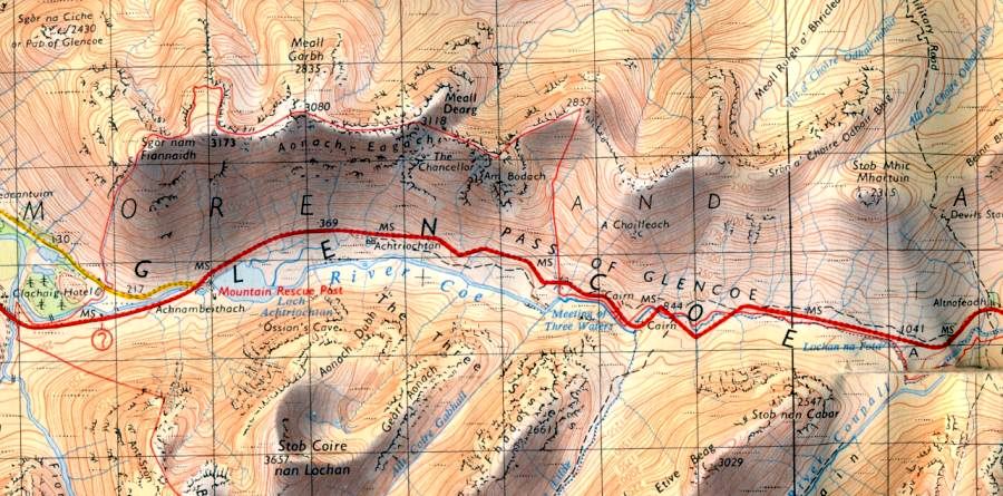 Map of the Three Sisters in Glencoe