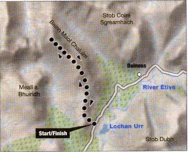Route Map of Beinn Maol Chaluim in Glen Etive