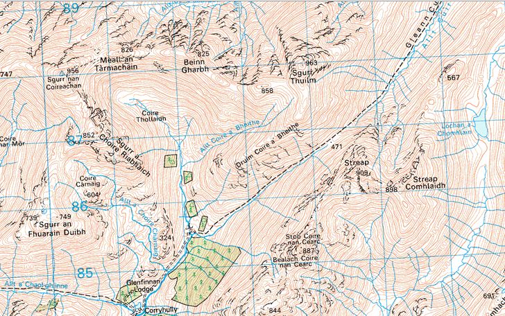 Map of Sgurr nan Coireachan and Sgurr Thuilm