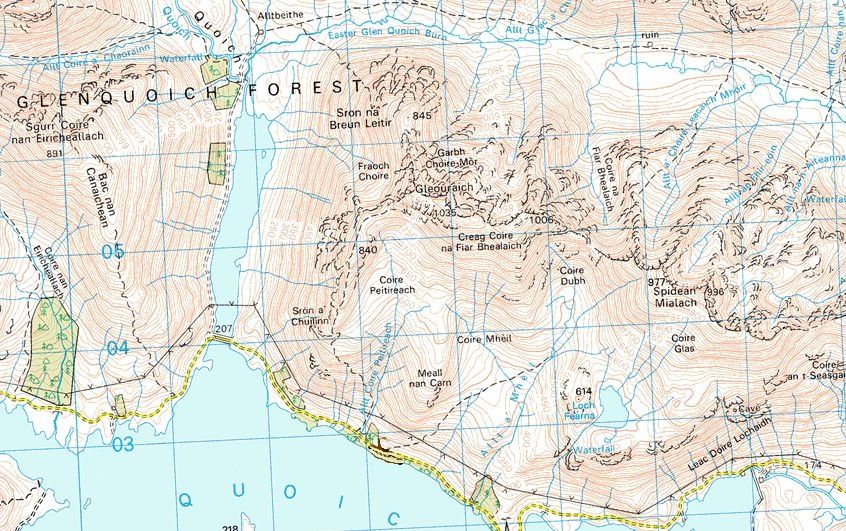 Map for Spidean Mialach and Gleouraich in Knoydart