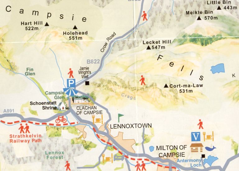 Map of Lennoxtown beneath the Campsie Fells