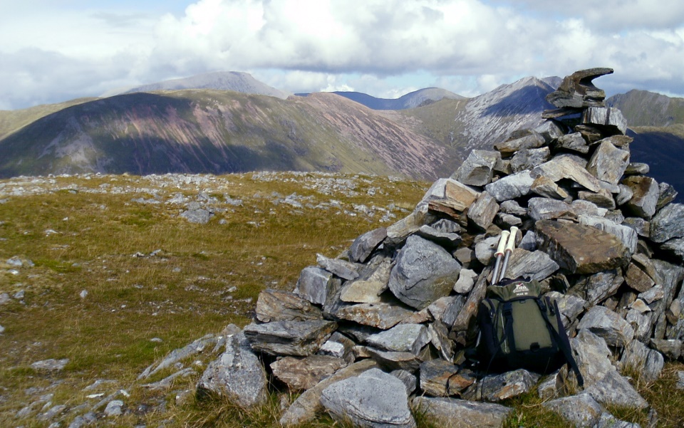 Ben Nevis and Mamores from the summit cairn on Mam na Gualainn