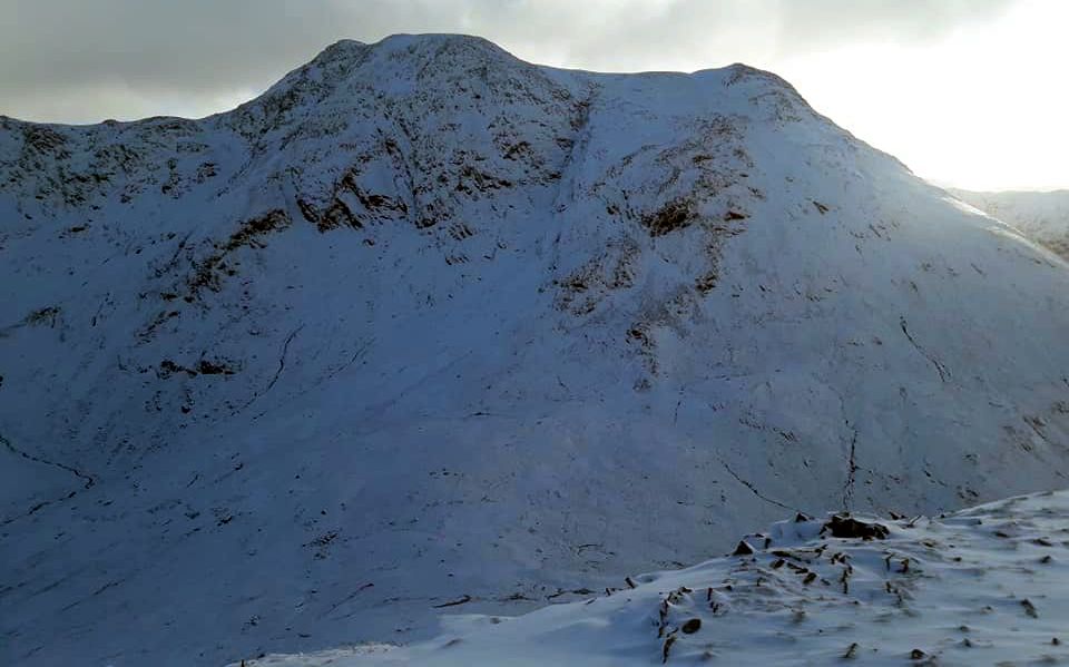 Sgor na h-Ulaidht in winter from Meall Ligiche