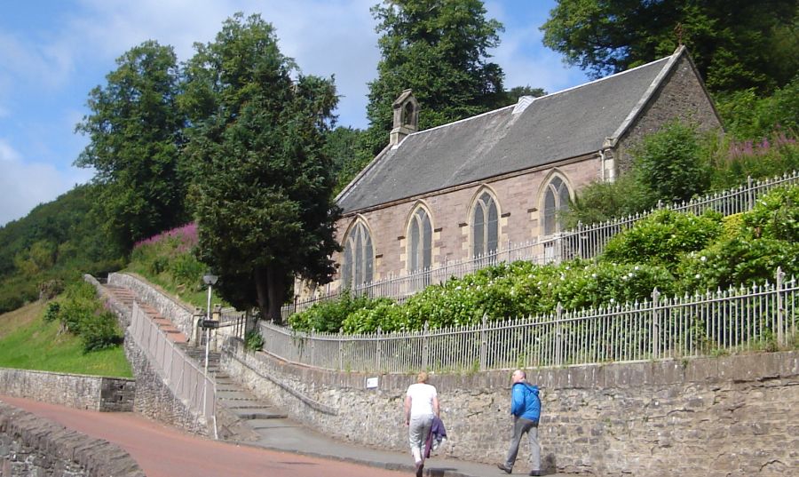 Church at New Lanark on River Clyde in Scotland