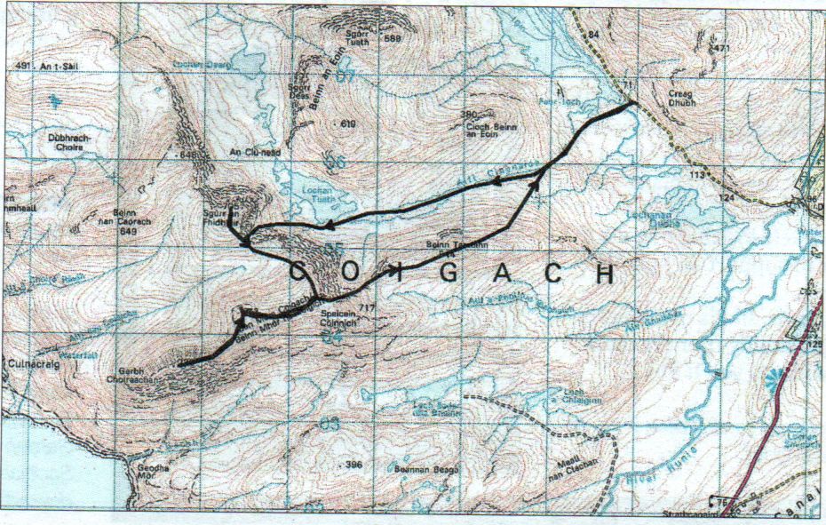 Route Map for Ben More Coigach in the NW Highlands of Scotland