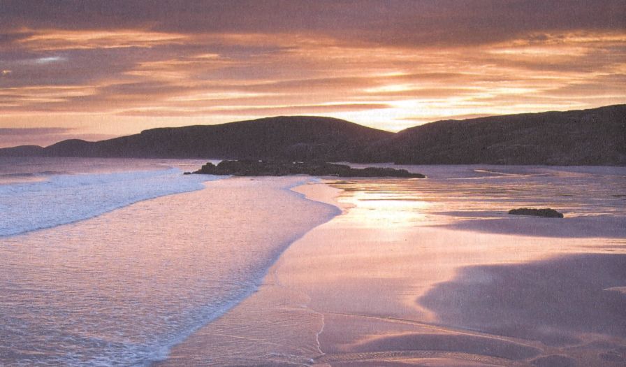 Sunset at Sandwood Bay in Highlands of Northern Scotland