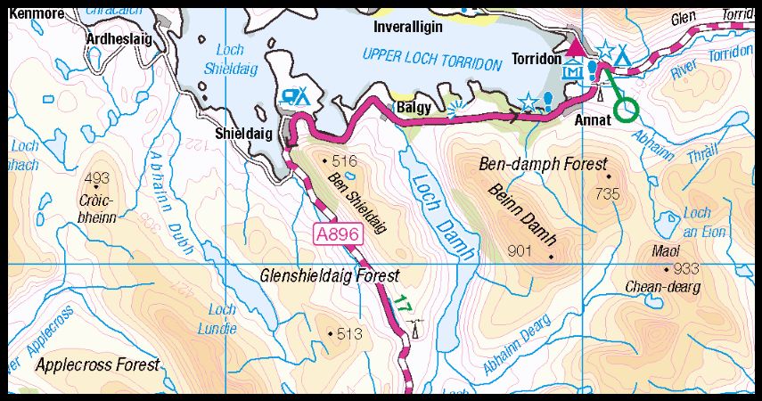 Location Map for Beinn Damh in the Torridon region of the North West Highlands of Scotland